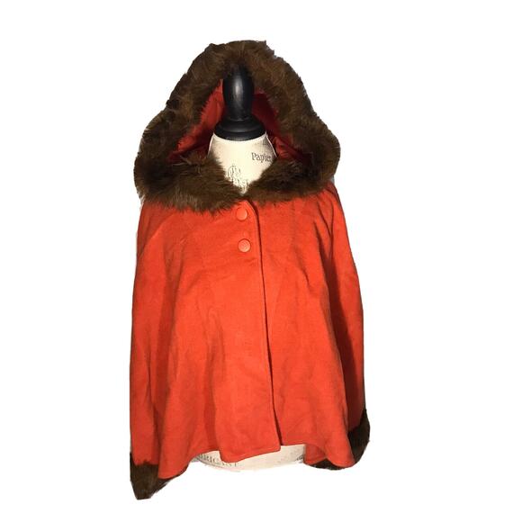 BILL BLASS Vintage WOMENS Wool Faux Fur Orange 70s Cape coat Orange Sz 1X - Picture 1 of 7